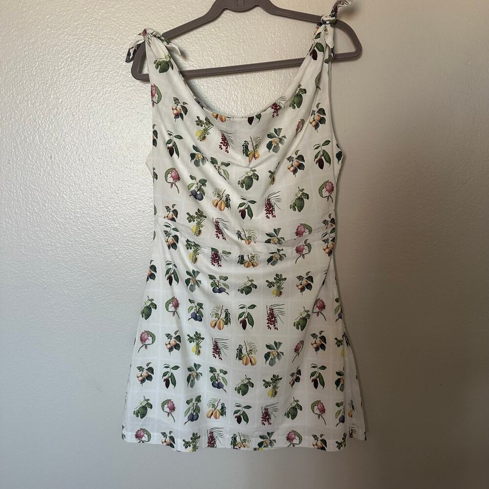 Petal + Pup Fruit Print Mini Dress Tie Shoulder Botanical Summer Dress Size L